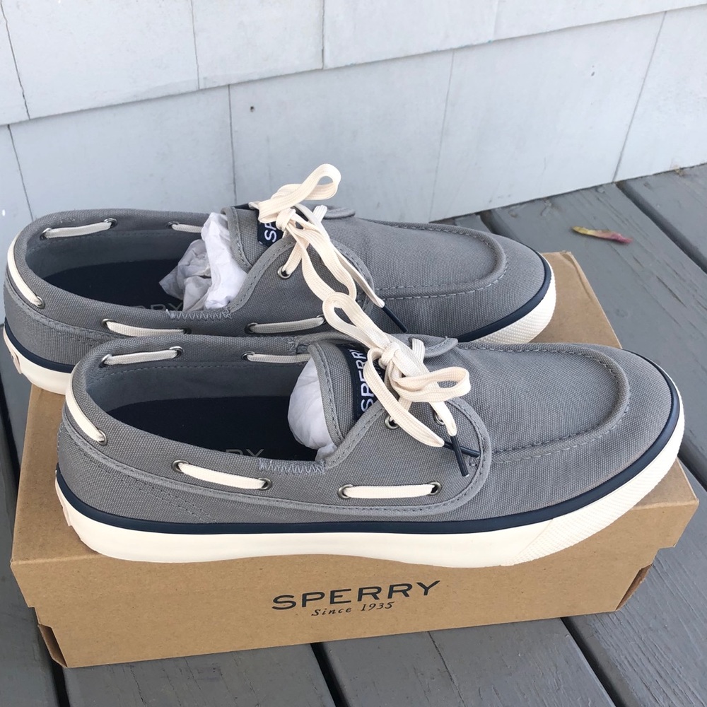 Mens Sperry 2-Eyed Gray Canvas Boat Shoes